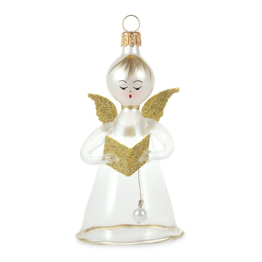 Clear/Gold Angel Holding a Bible Mouth blown 13cm Glass Ornament – Soffieria De Carlini