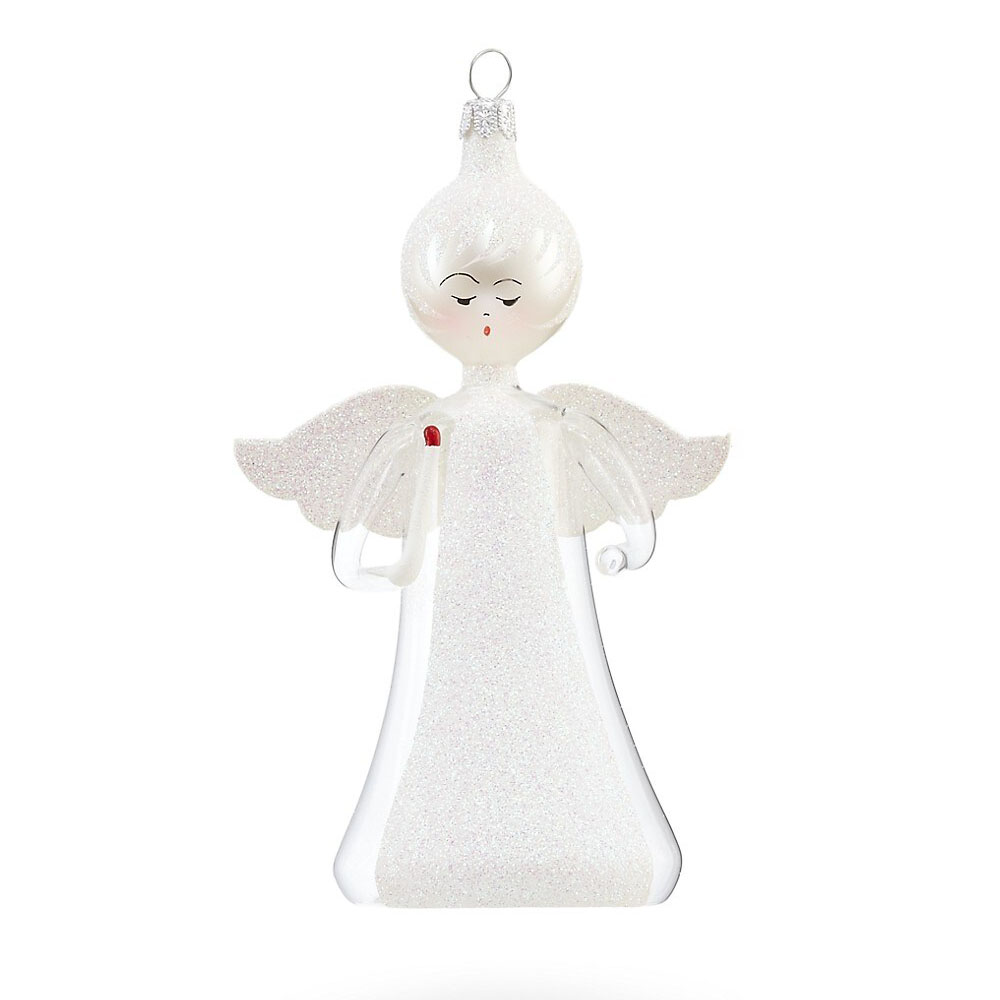 Clear/White Angel Holding a Candle Mouth blown 16cm Glass Ornament – Soffieria De Carlini