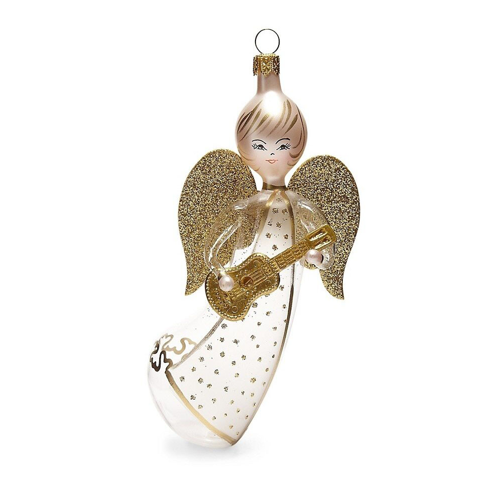 Clear/Gold Angel Holding a Guitar Mouth blown 16cm Glass Ornament – Soffieria De Carlini