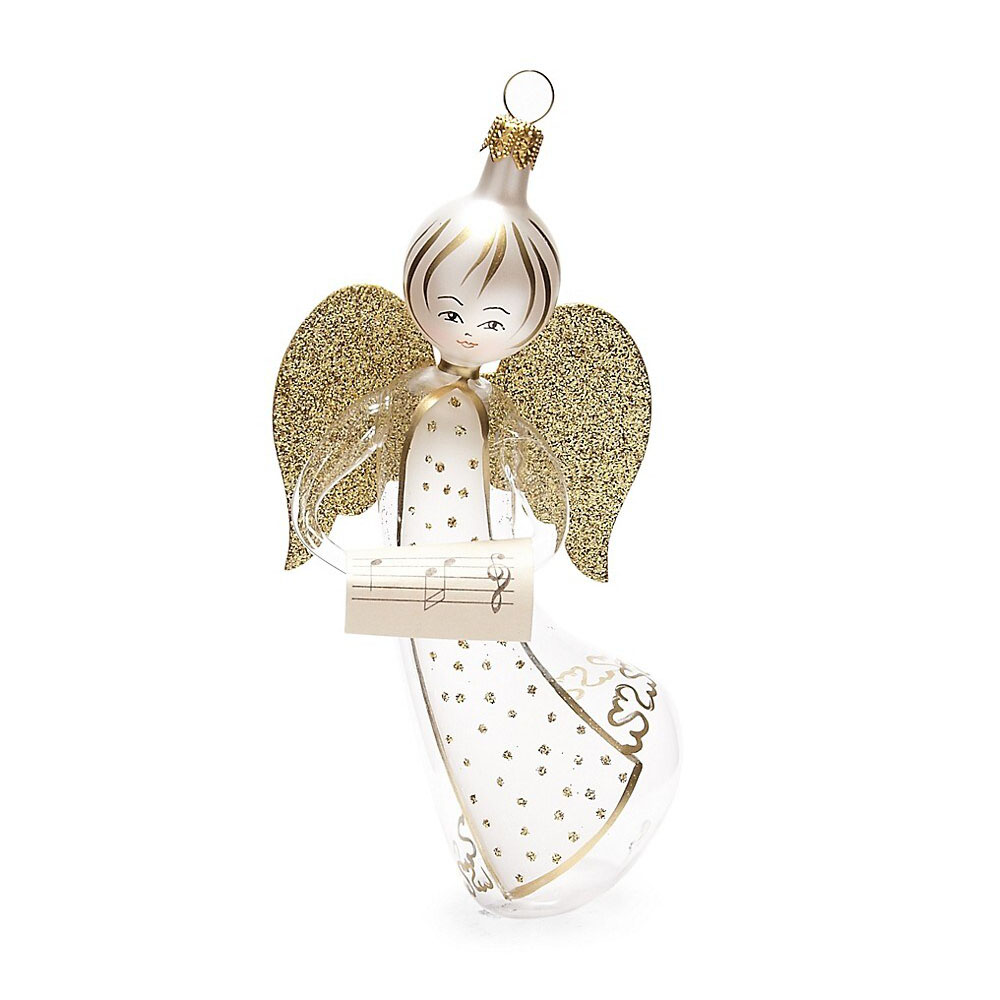 Clear/Gold Angel Singing Carol Mouth blown 16cm Glass Ornament – Soffieria De Carlini