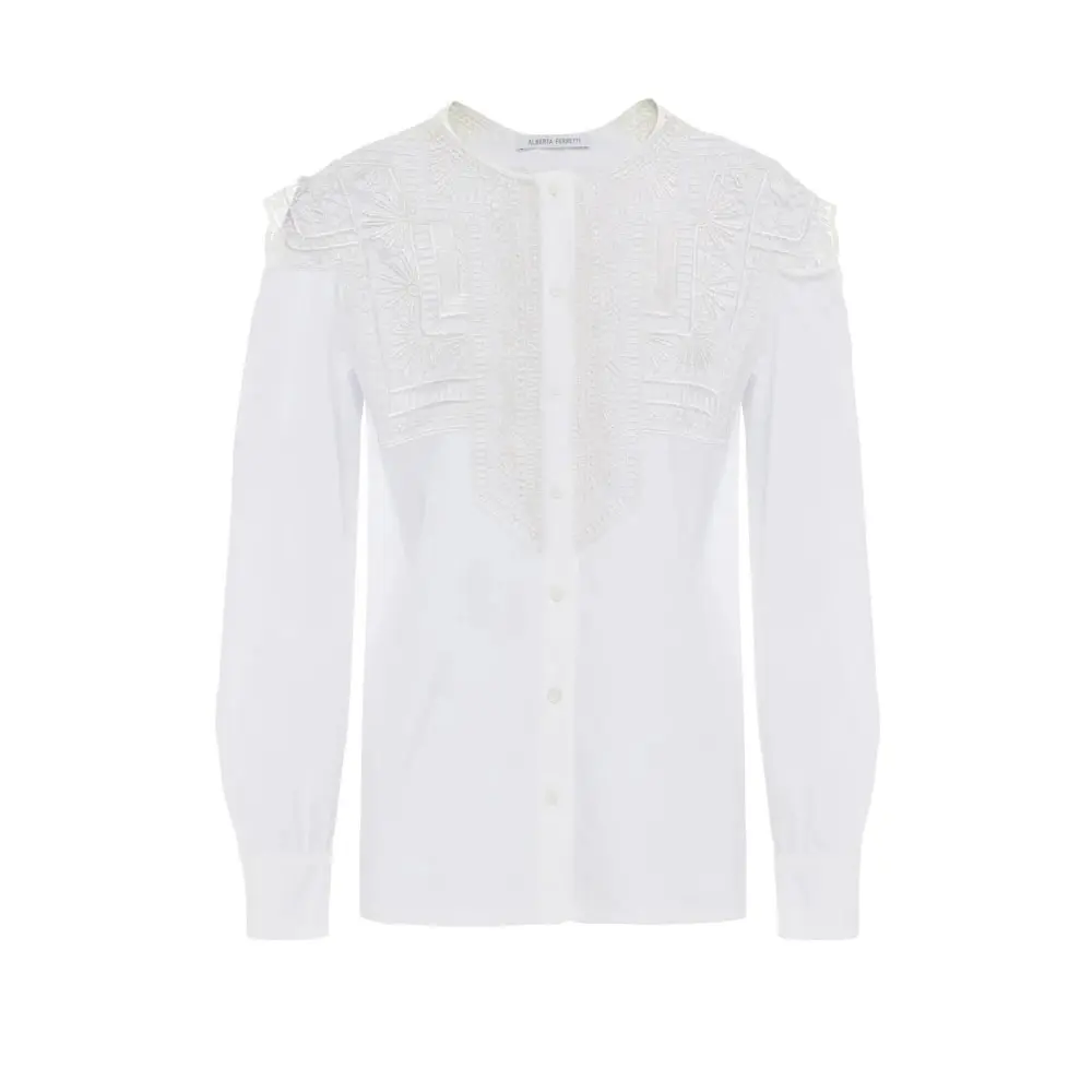 Áo kiểu tay dài ren Guipure trắng – hiệu ALBERTA FERRETTI