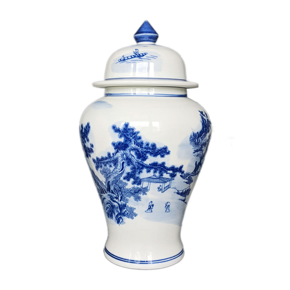 Blue White Chinoiserie with Old Town Scenery Ginger Jar 34cm