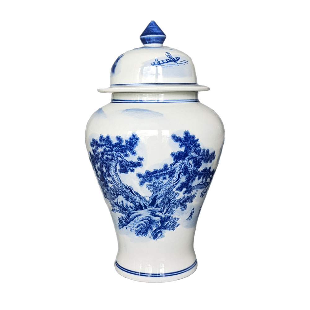 Blue White Chinoiserie with Old Town Scenery Ginger Jar 34cm