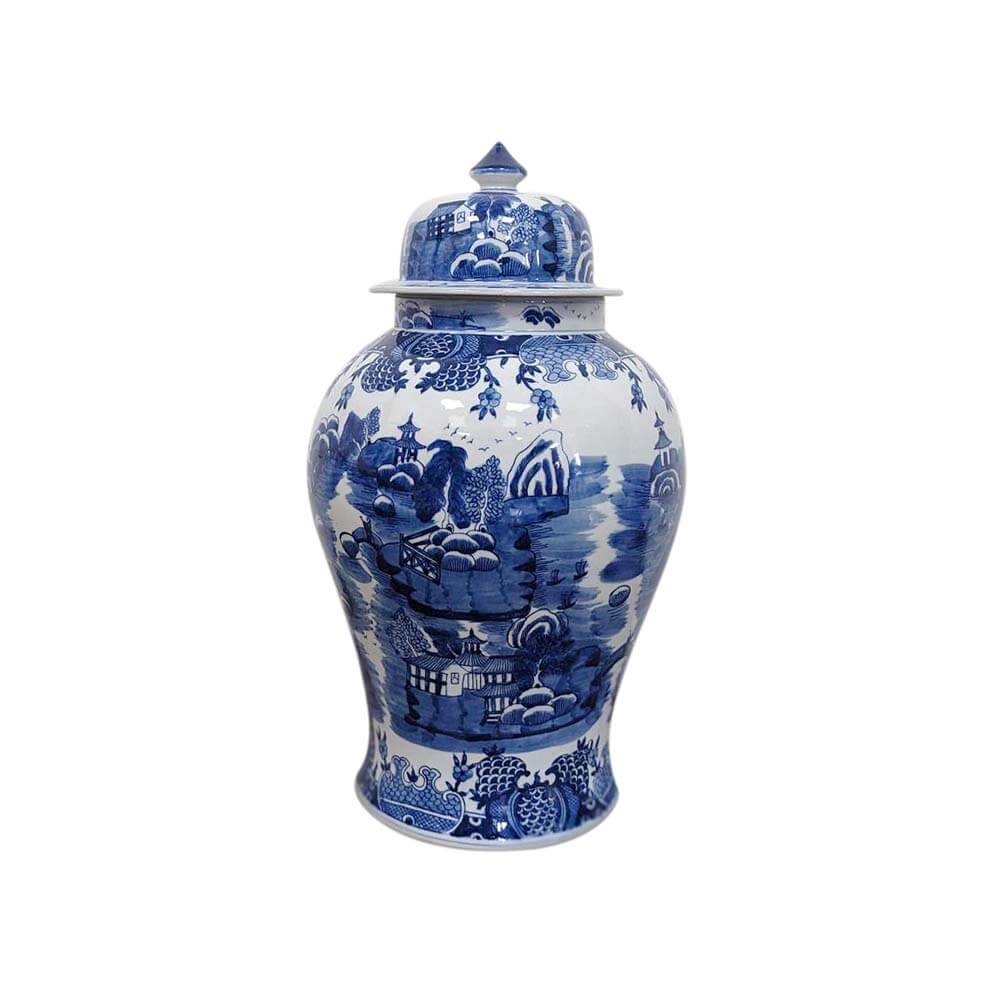 Blue White Chinoiserie Hand-painted Water Town Ginger Jar 53cm