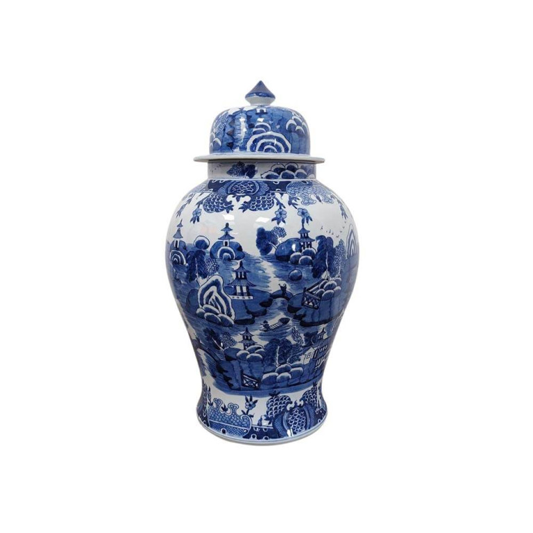 Blue White Chinoiserie Hand-painted Water Town Ginger Jar 53cm
