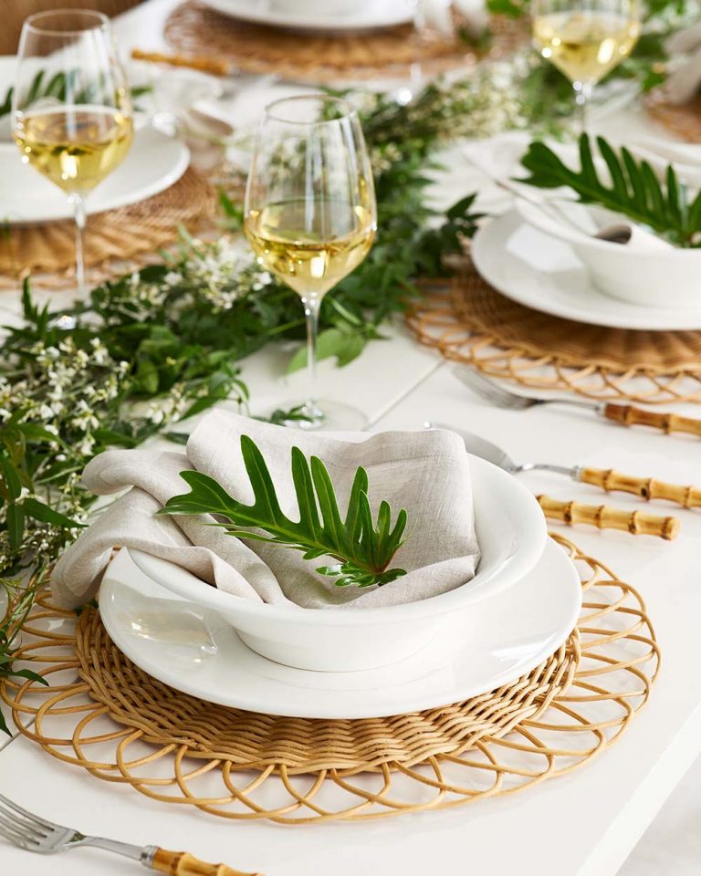 Round Rattan Placemats in Natural Color with Table Settings