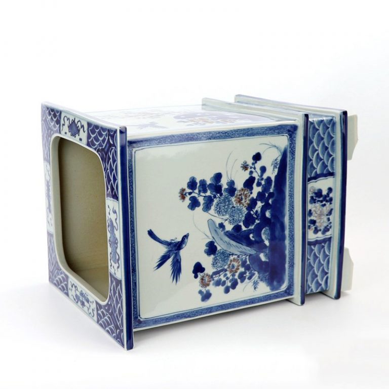 Blue White Chinoiserie Planter with Hand-painted Flowers & Birds