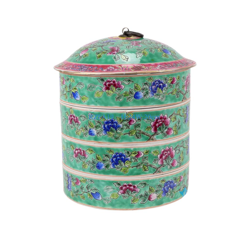 Straits Chinese Peranakan Turquoise Porcelain Stacked Container