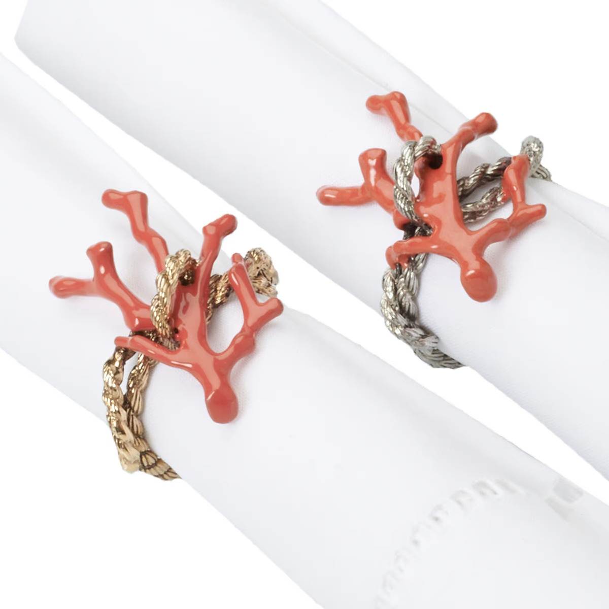 L’Objet Red Enamel Gold Plated Coral Napkin Ring – Set of 4