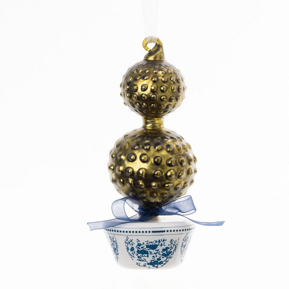 Blue White Topiary Glass Ornament