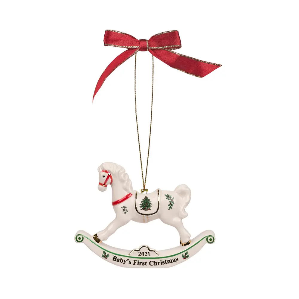 Spode First Christmas Rocking Horse Porcelain Ornament