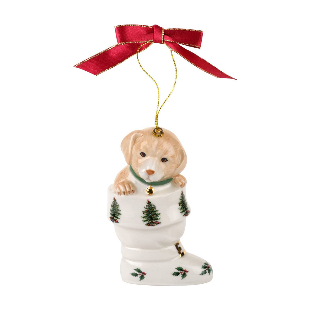 Spode Puppy in Boot Porcelain Ornament