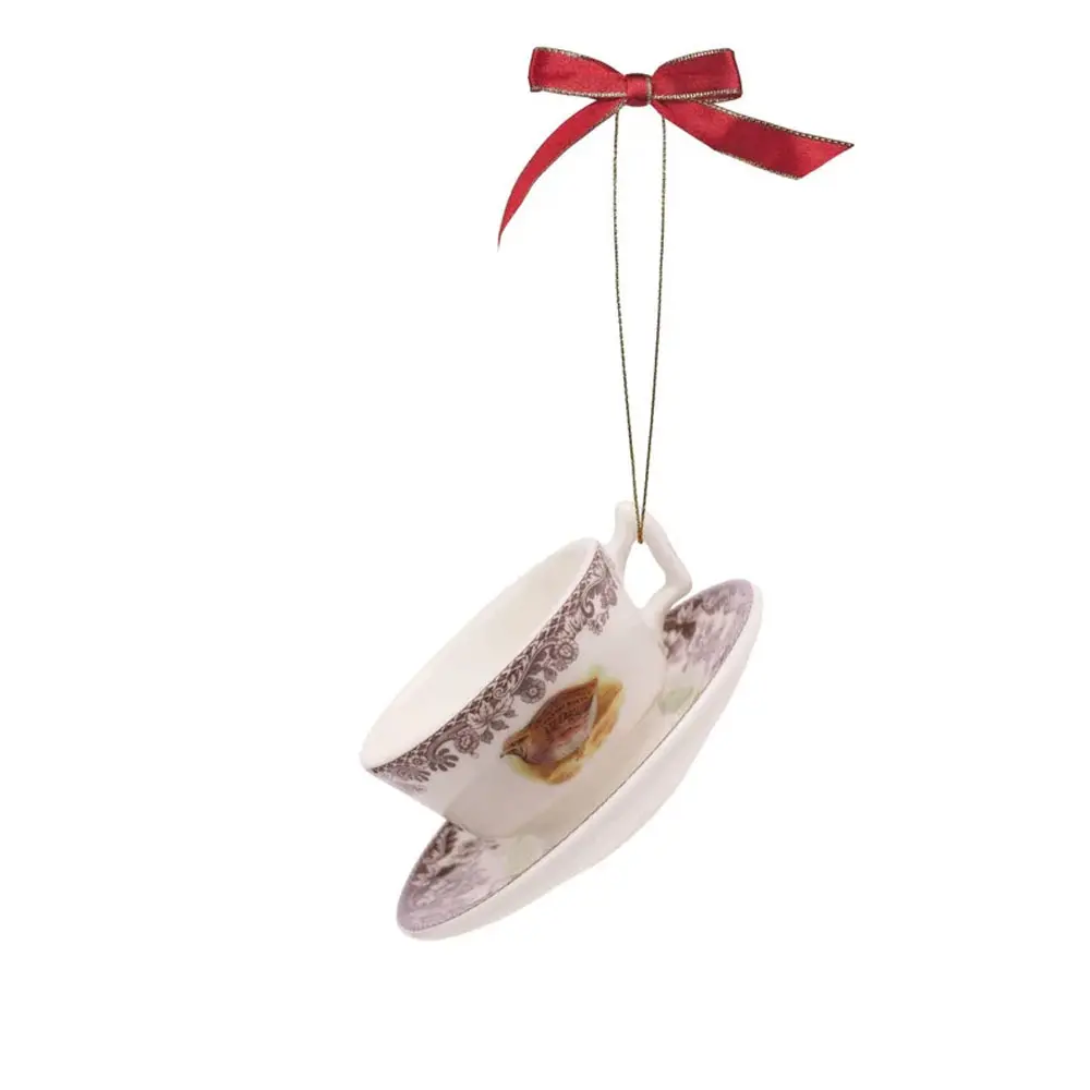 Spode Woodland Teapot & Teacup Porcelain Ornament