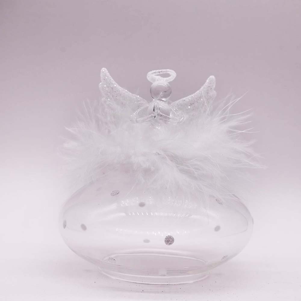 Clear Angel with White Feather Chrismtas Ornament