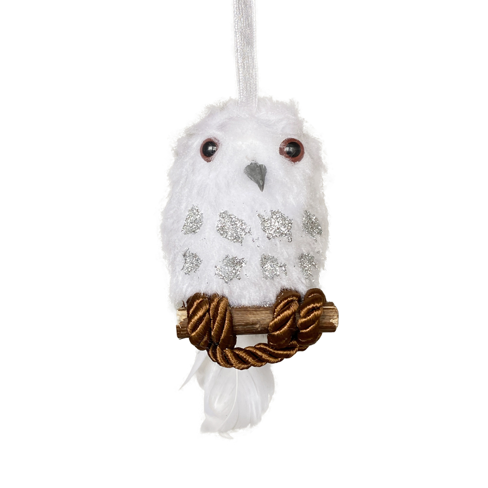 Fluffy Snow White Owl Christmas Ornament