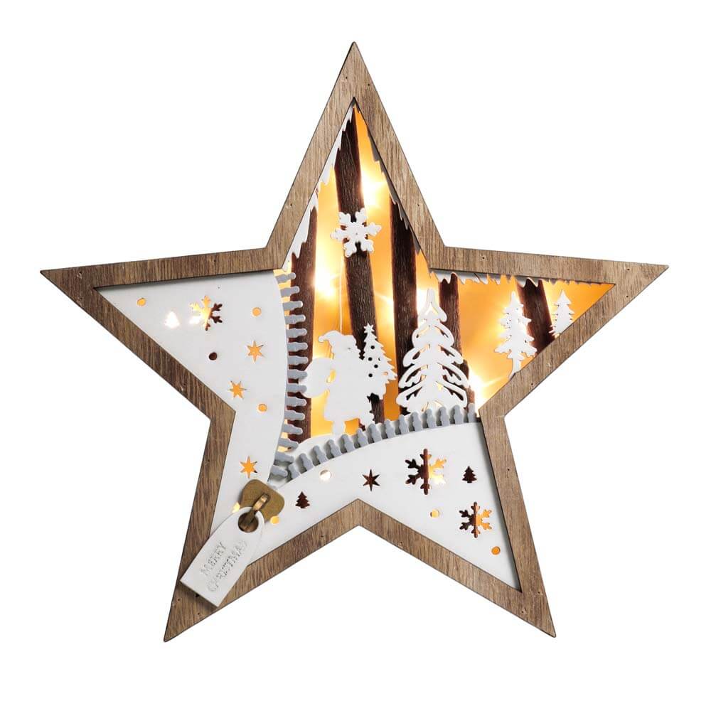 Set of 2 Wooden Christmas Stars with Lights