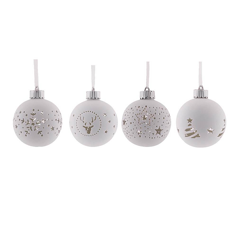 Set of 4 Ceramic Ornaments with LED lights