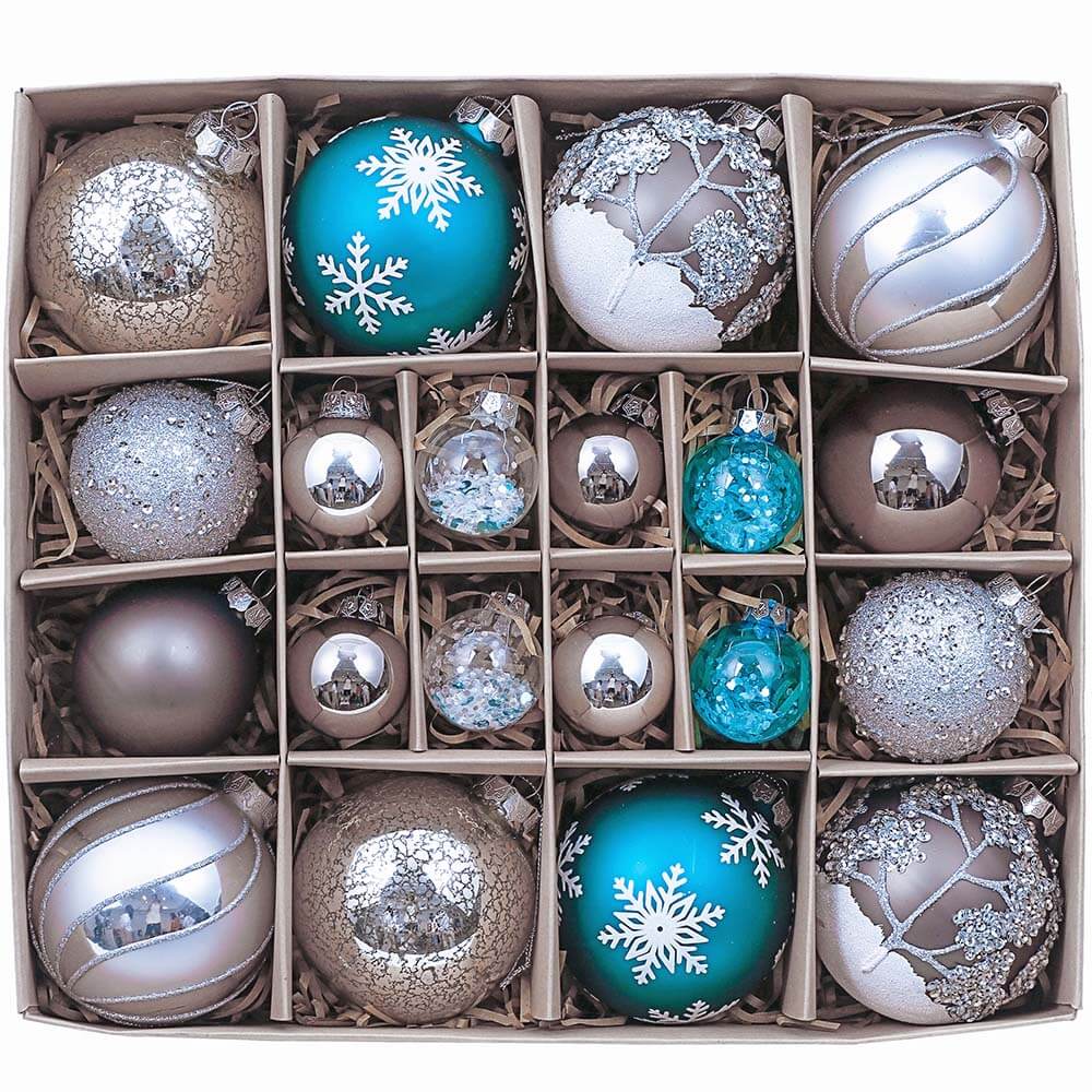 Set of 20 Silver & Blue Glass Ornaments – Valery Madelyn