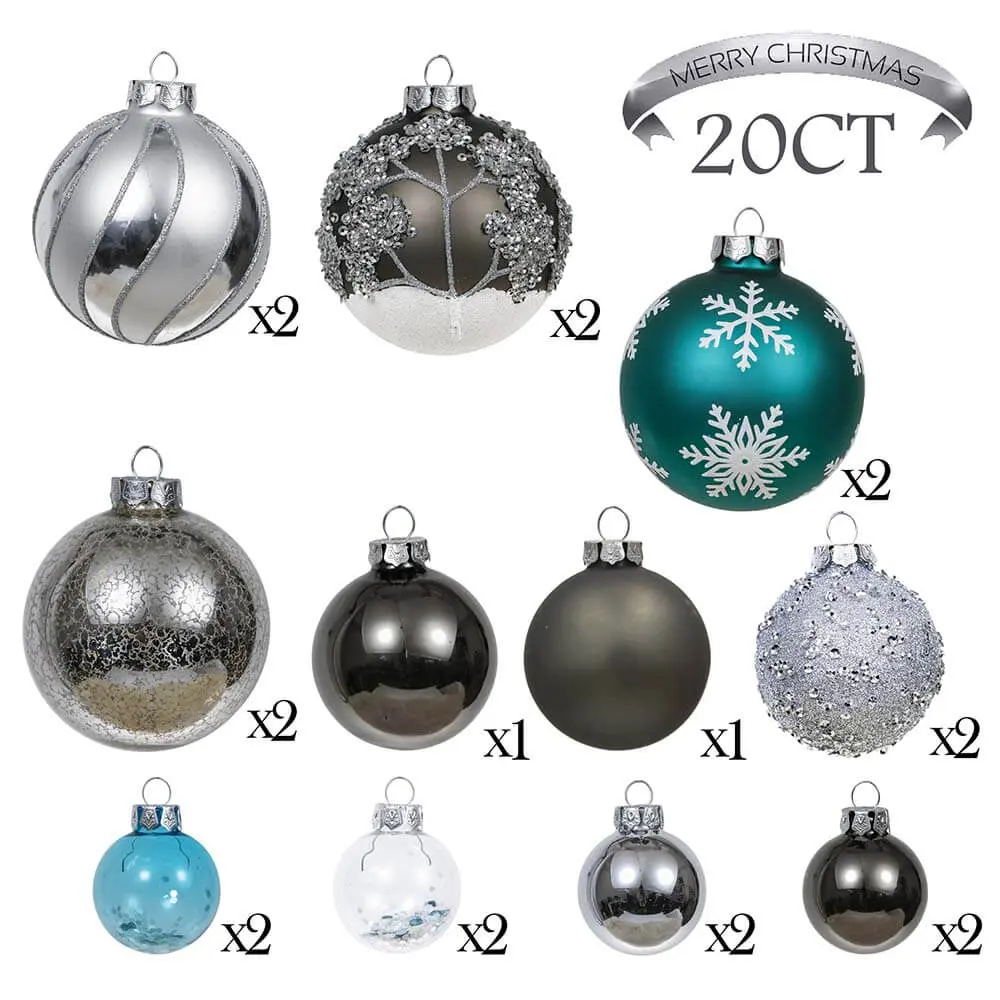 Set of 20 Silver & Blue Glass Ornaments – Valery Madelyn