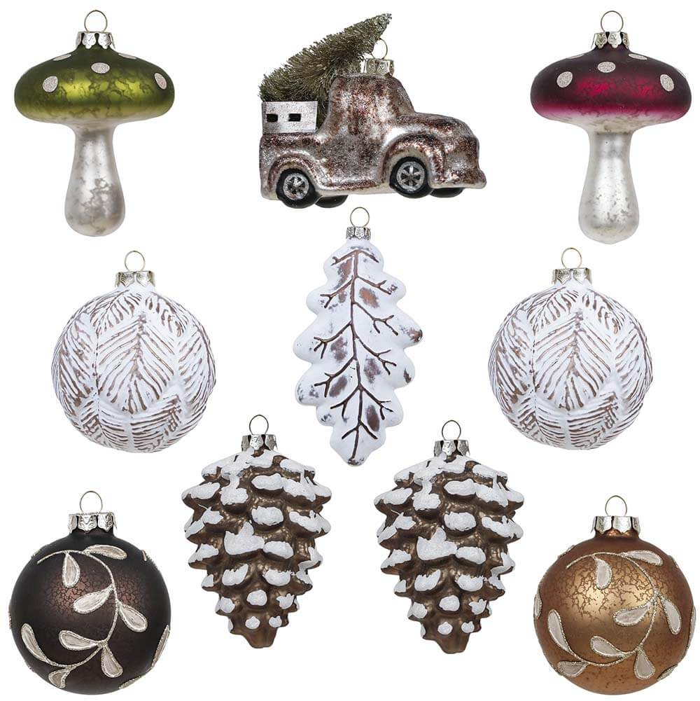 Set of 10 pieces Bringing Home The Tree Glass Ornaments – Valery Madelyn