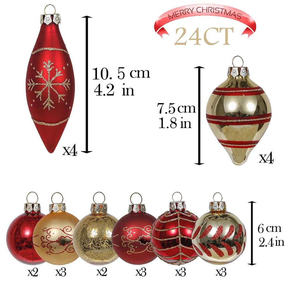 Set of 24 Assort Red Gold Glass Ornaments – Valery Madelyn