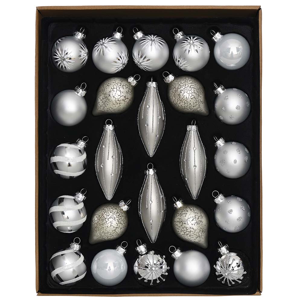 Set of 24 Silver Ornaments – Valery Madelyn