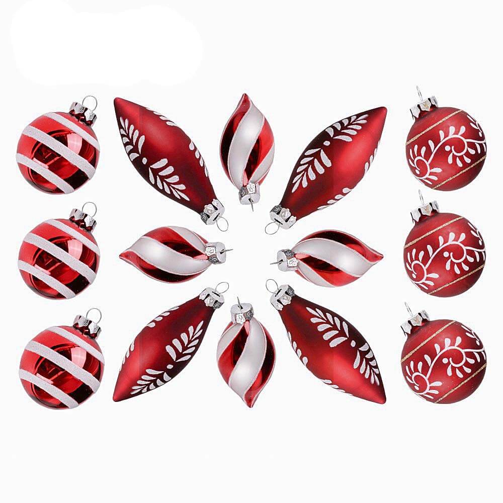 Set of 14 Red White Glass Ornaments – Valery Madelyn