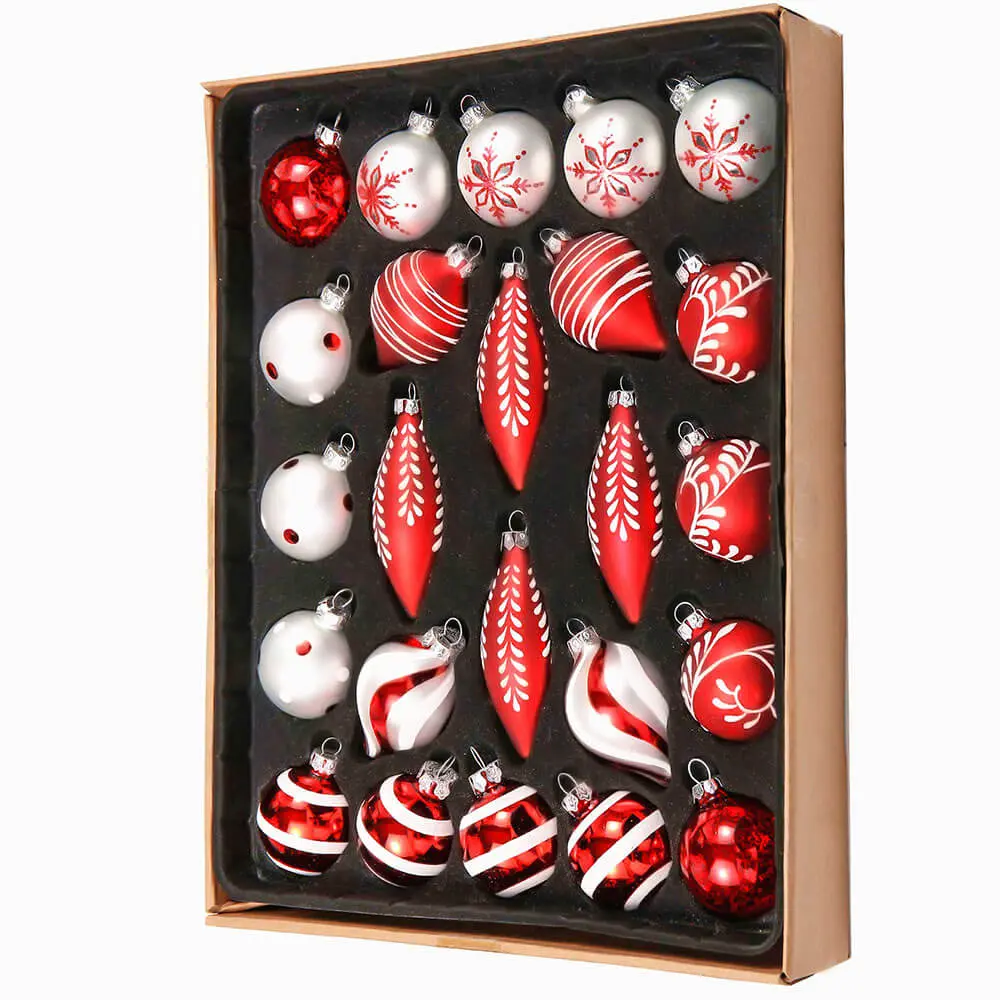 Set of 24 Assorted Red White Glass Ornaments – Valery Madelyn