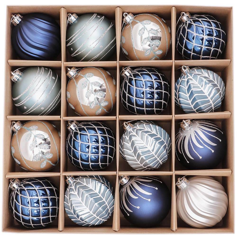 Set of 16 Assorted Blue Silver Shatterproof Ornaments – Valery Madelyn