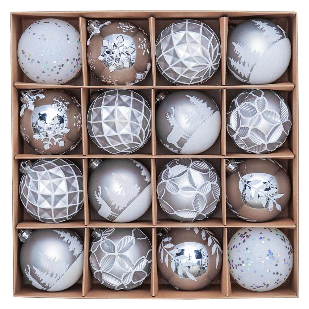 Set of 16 Assorted Silver Shatterproof Ornaments – Valery Madelyn