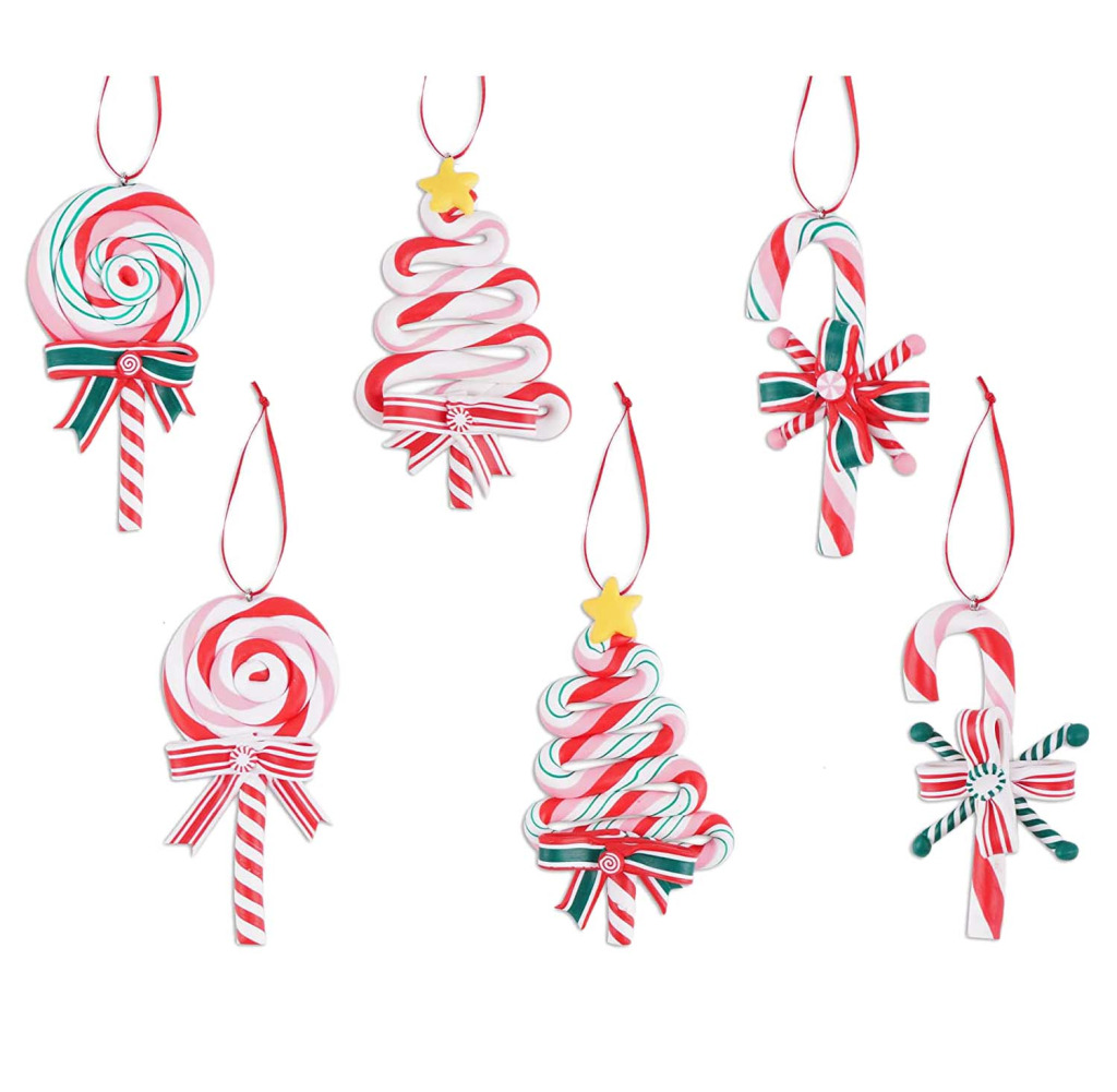 Multicolored Candy Cane Christmas Ornament – Set of 6