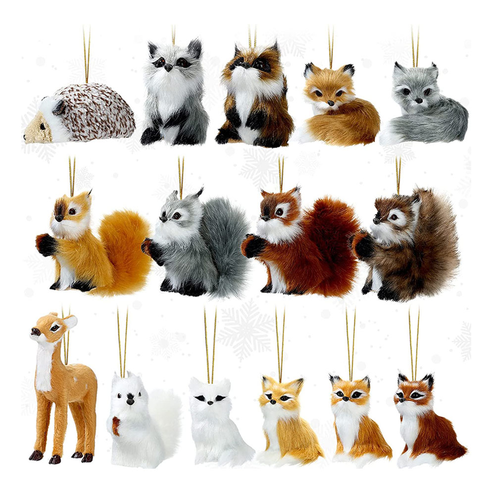 Set of 15 Plush Woodland Animal Ornaments