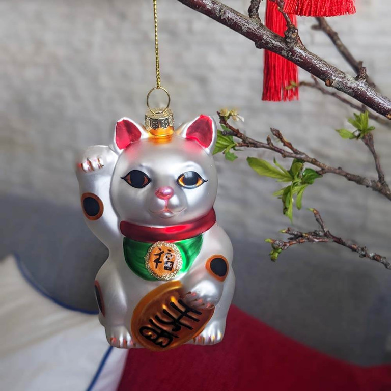 Holiday Lane Lucky Cat Glass Ornament