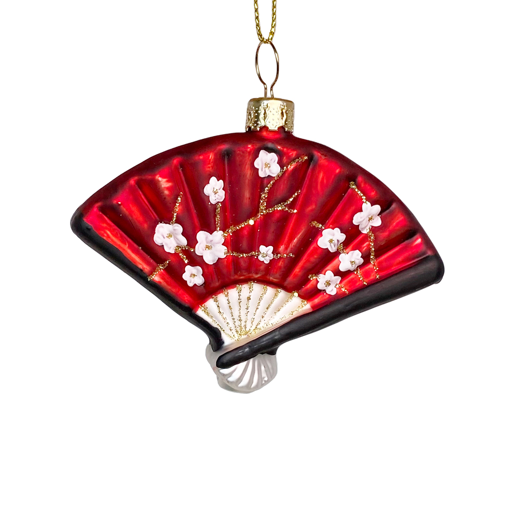 Glass Oriental Fan with Plum Blossom Ornament