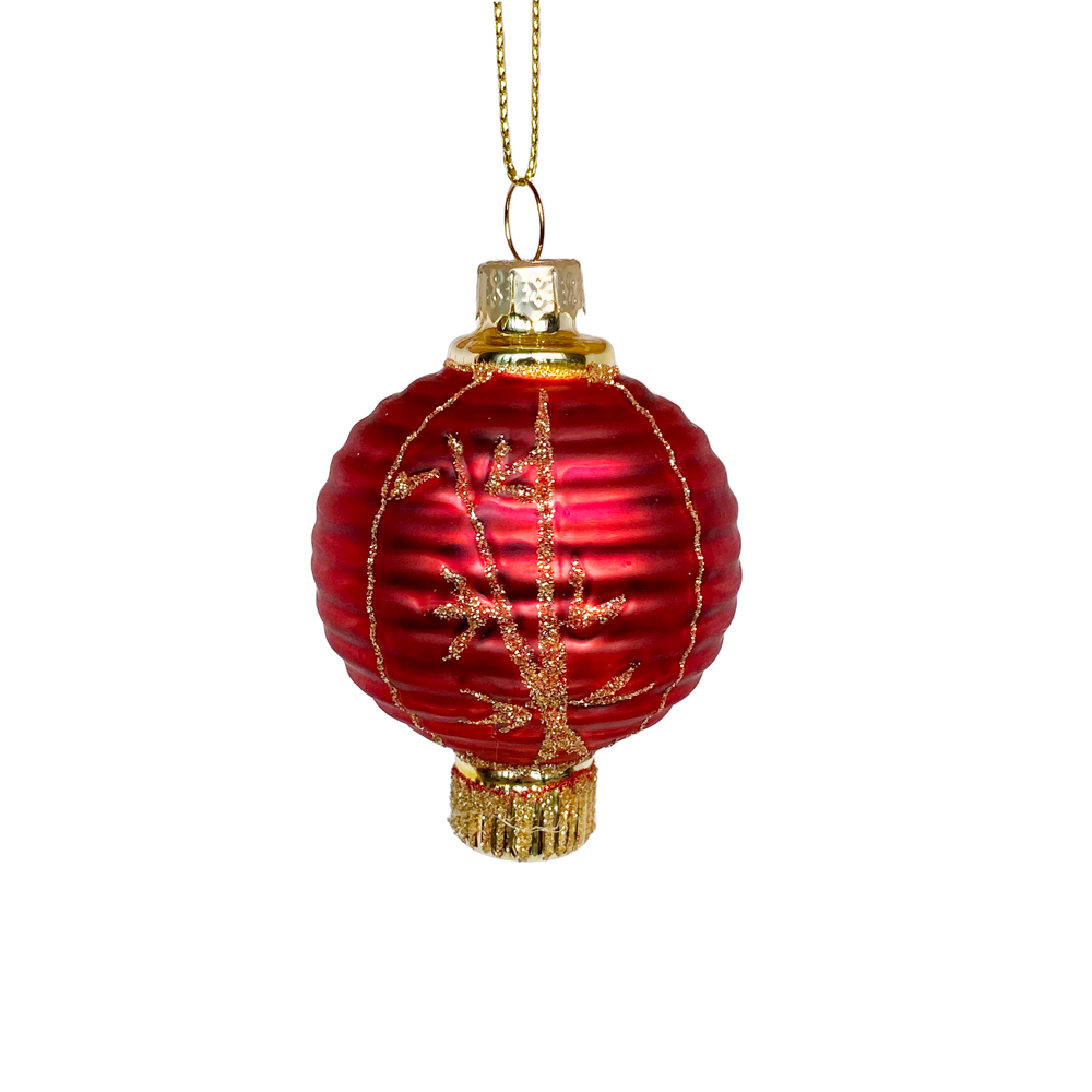 Glass Red Paper Lantern with Gold Bamboo Ornament