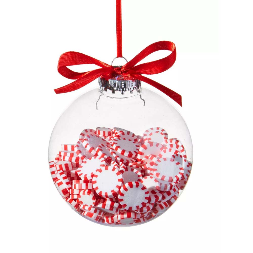 Clear Plastic Ball with Peppermint Ornament – Raz Imports