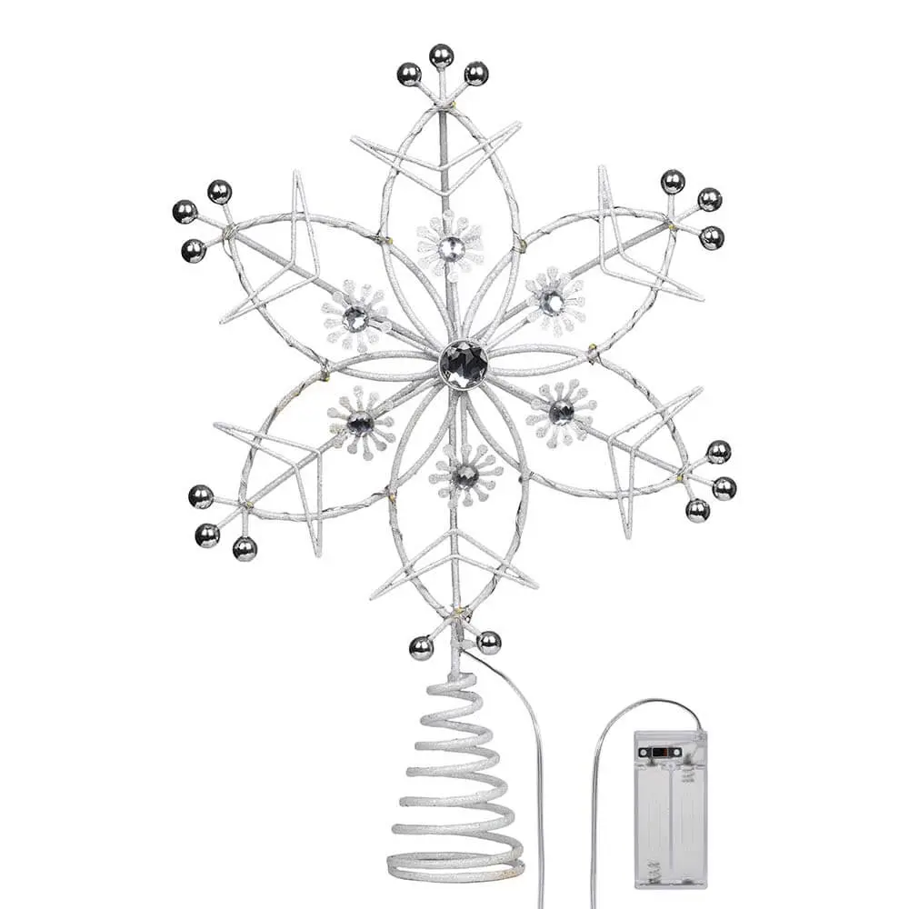 Silver 2D Metal 6-point Star Tree Topper with LED Light