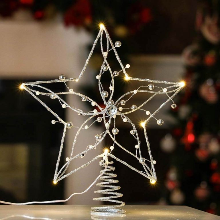 Silver 2D Metal Star Tree Topper with LED Light