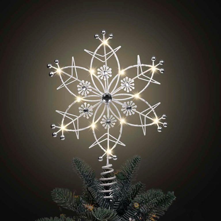 Silver 2D Metal 6-point Star Tree Topper with LED Light