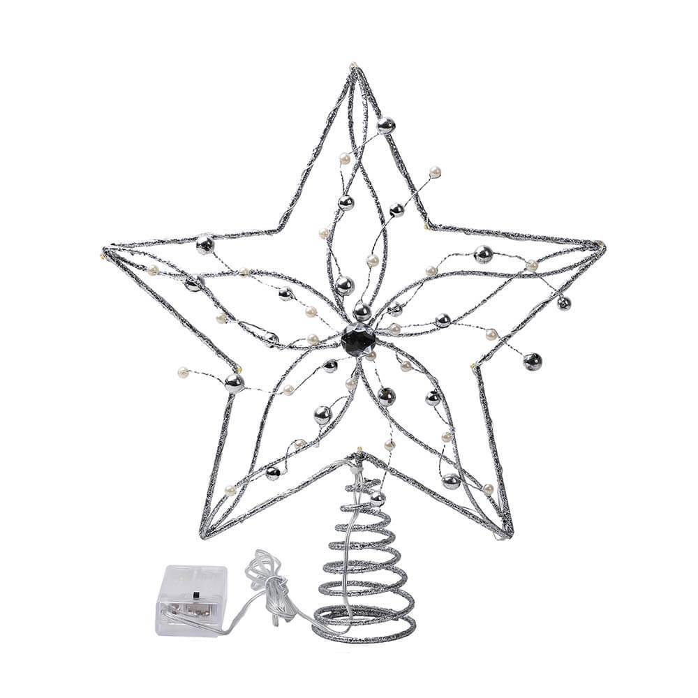 Silver 2D Metal Star Tree Topper with LED Light