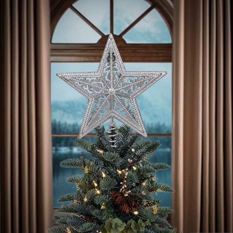 Silver 3D Metal Star Tree Topper with LED Light