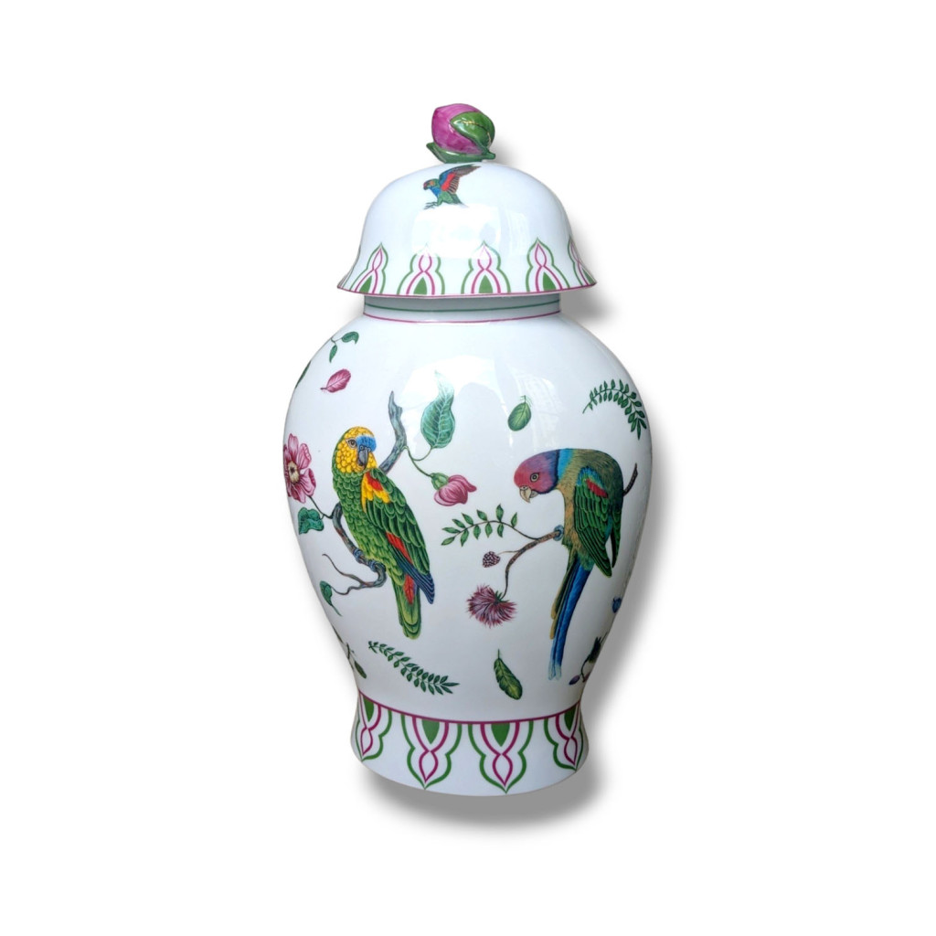 Vintage Vase with Lid Parrots of Paradise – Lynn Chase Designs