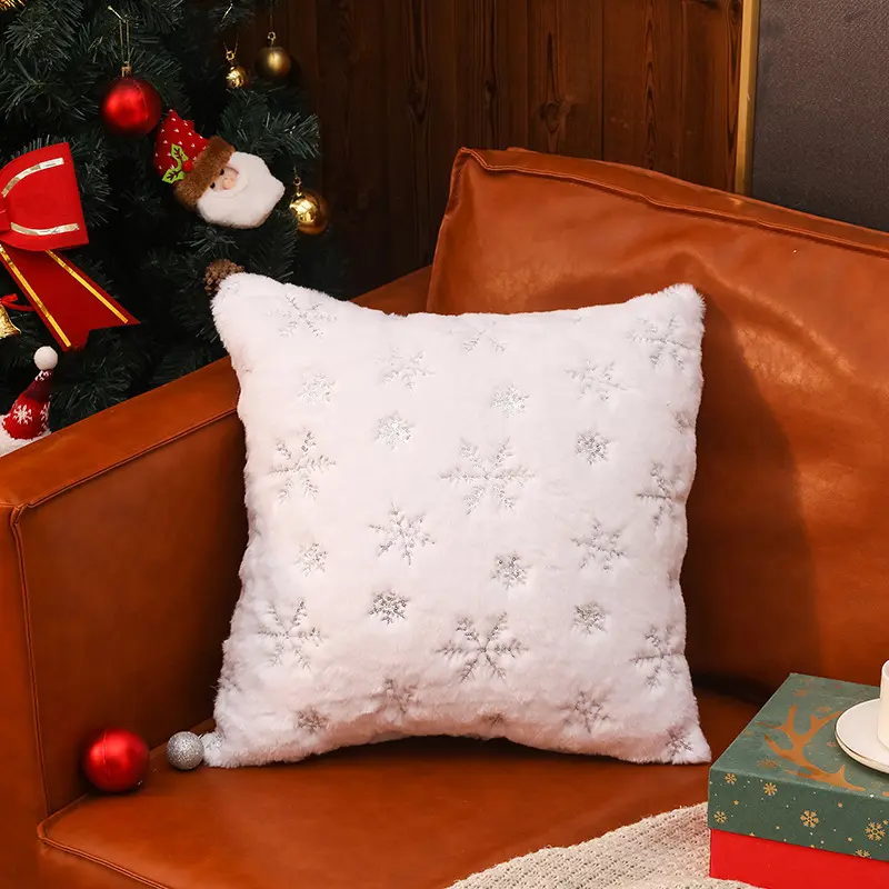Plush Cushion Cover with Silver Sequin Snowflakes – 45x45cm