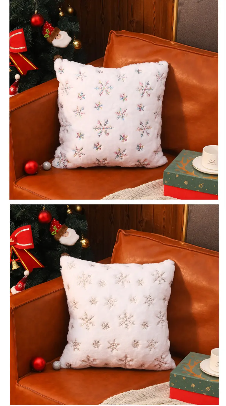 Plush Cushion Cover with Silver Sequin Snowflakes – 45x45cm