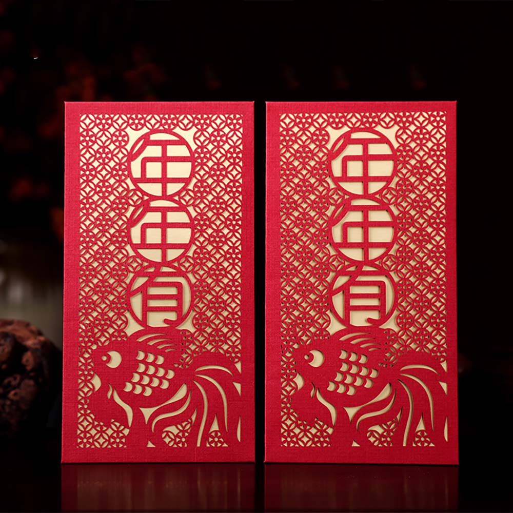 Set of 2 High Quality Red Packets with Lasercut Fish