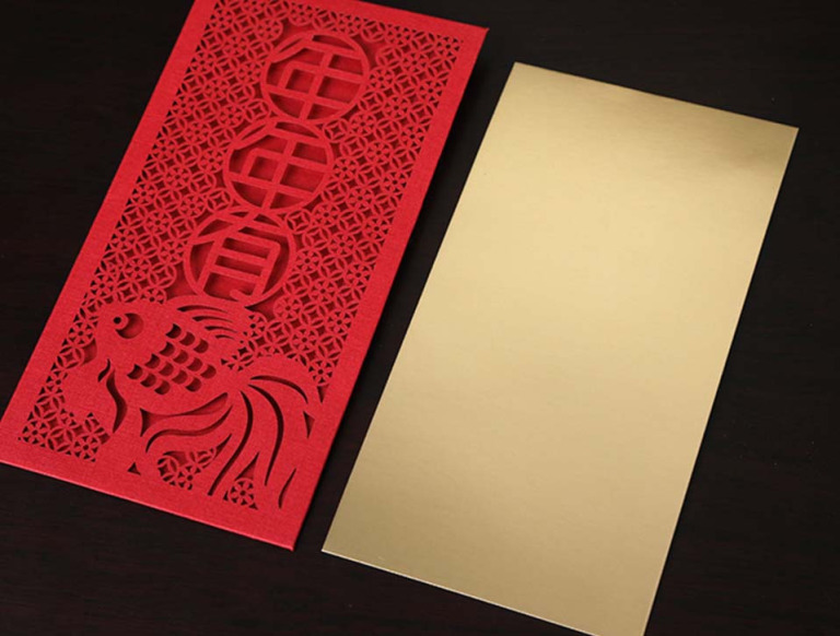 Set of 2 High Quality Red Packets with Lasercut Fish