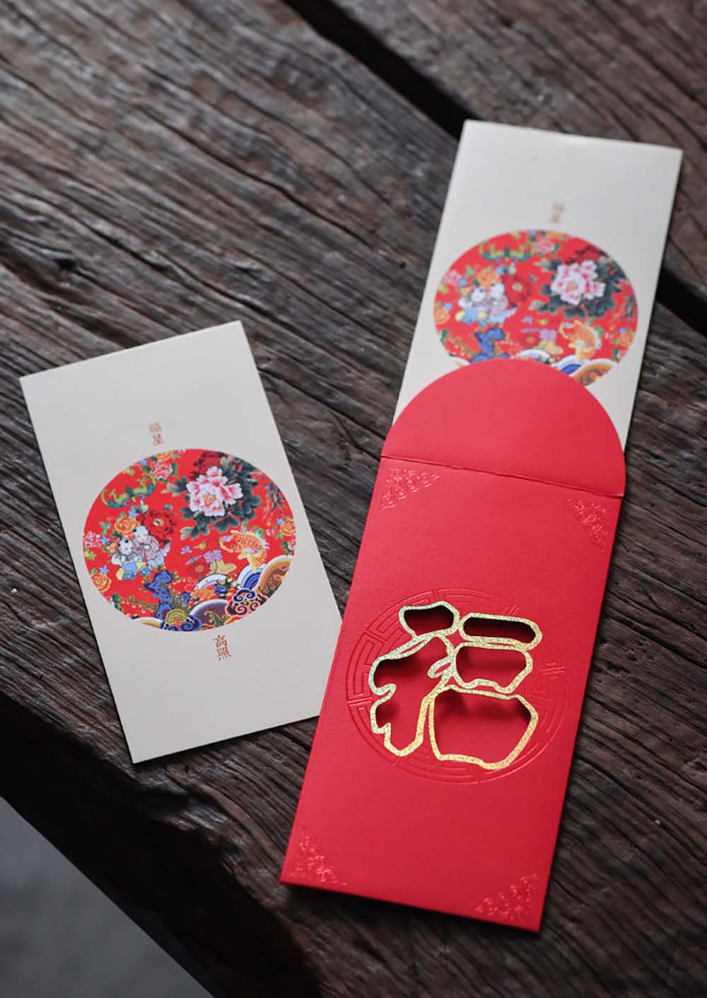 Set of 2 High Quality 300gsm Paper Red Packets with Lasercut Fortune (Fuk)