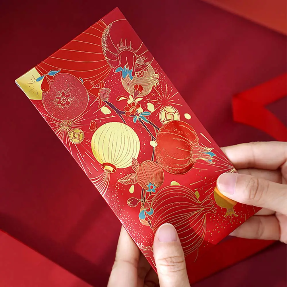 Set of 6 High Quality 160gsm Paper Red Packets with Pomegranate & Birds