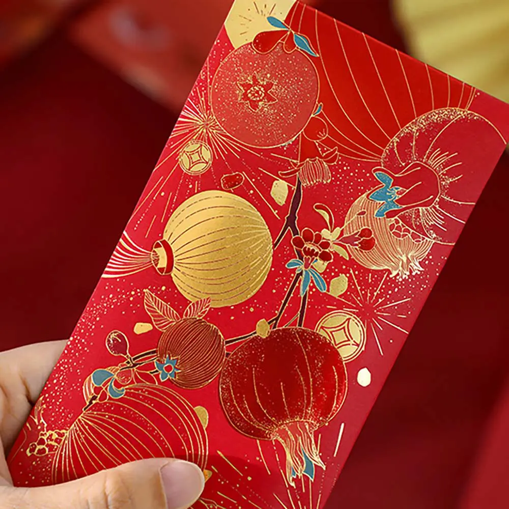 Set of 6 High Quality 160gsm Paper Red Packets with Pomegranate & Birds