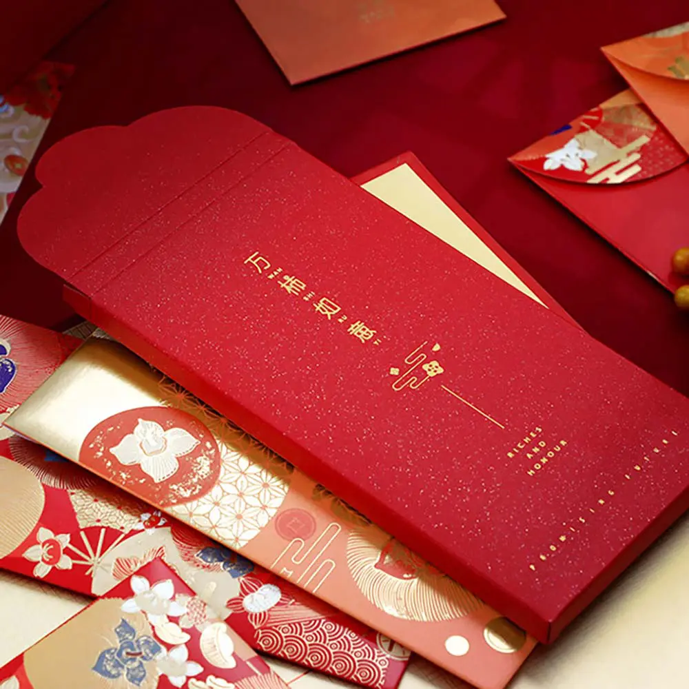 Set of 6 High Quality 160gsm Paper Red Packets with Pomegranate & Birds